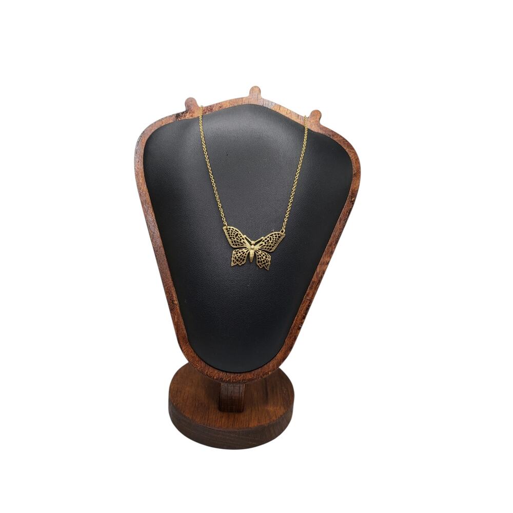 Vintage Gold Tone Filigree Butterfly Necklace Delicate Nature Pendant